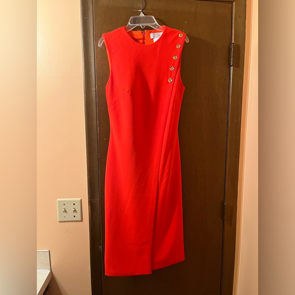 IEENA for Mac Duggal red/orange midi dress with slit